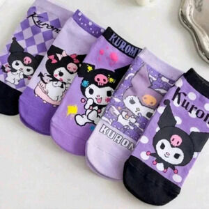 Kuromi ankle socks sanrio girls cute hello kitty purple black white women's shoe